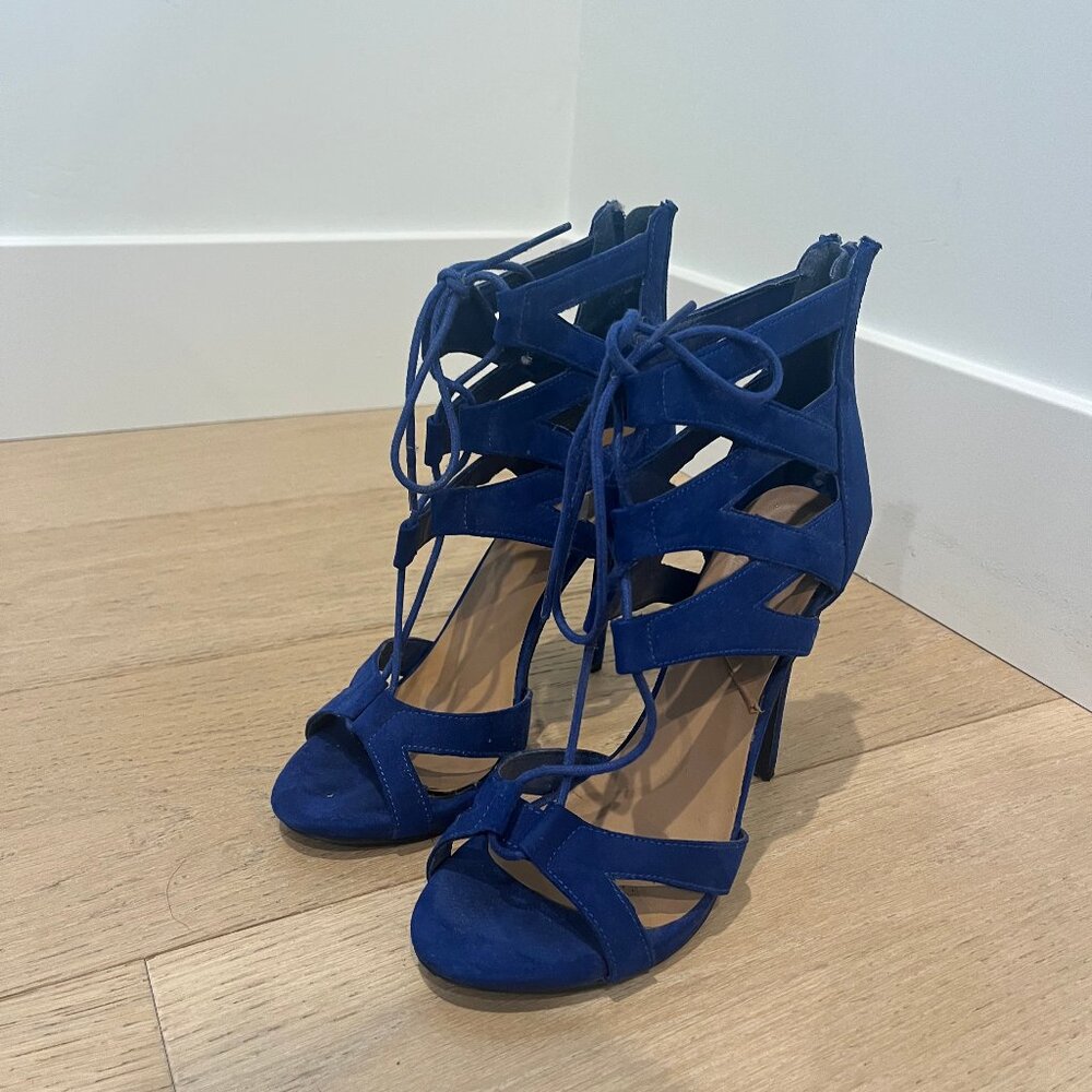 Royal Blue Lace Stiletto High Heels